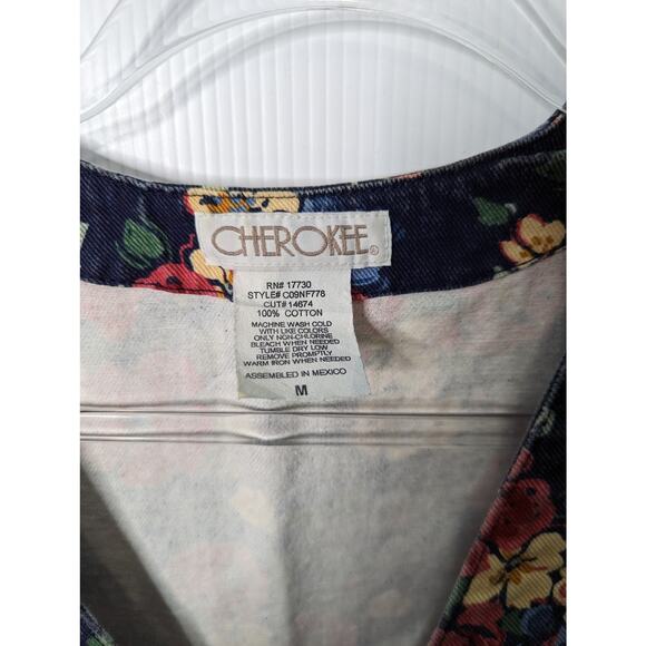 Vintage 90's Cherokee Floral Print Vest Cotton Canvas Blue Size Medium - Picture 3 of 6